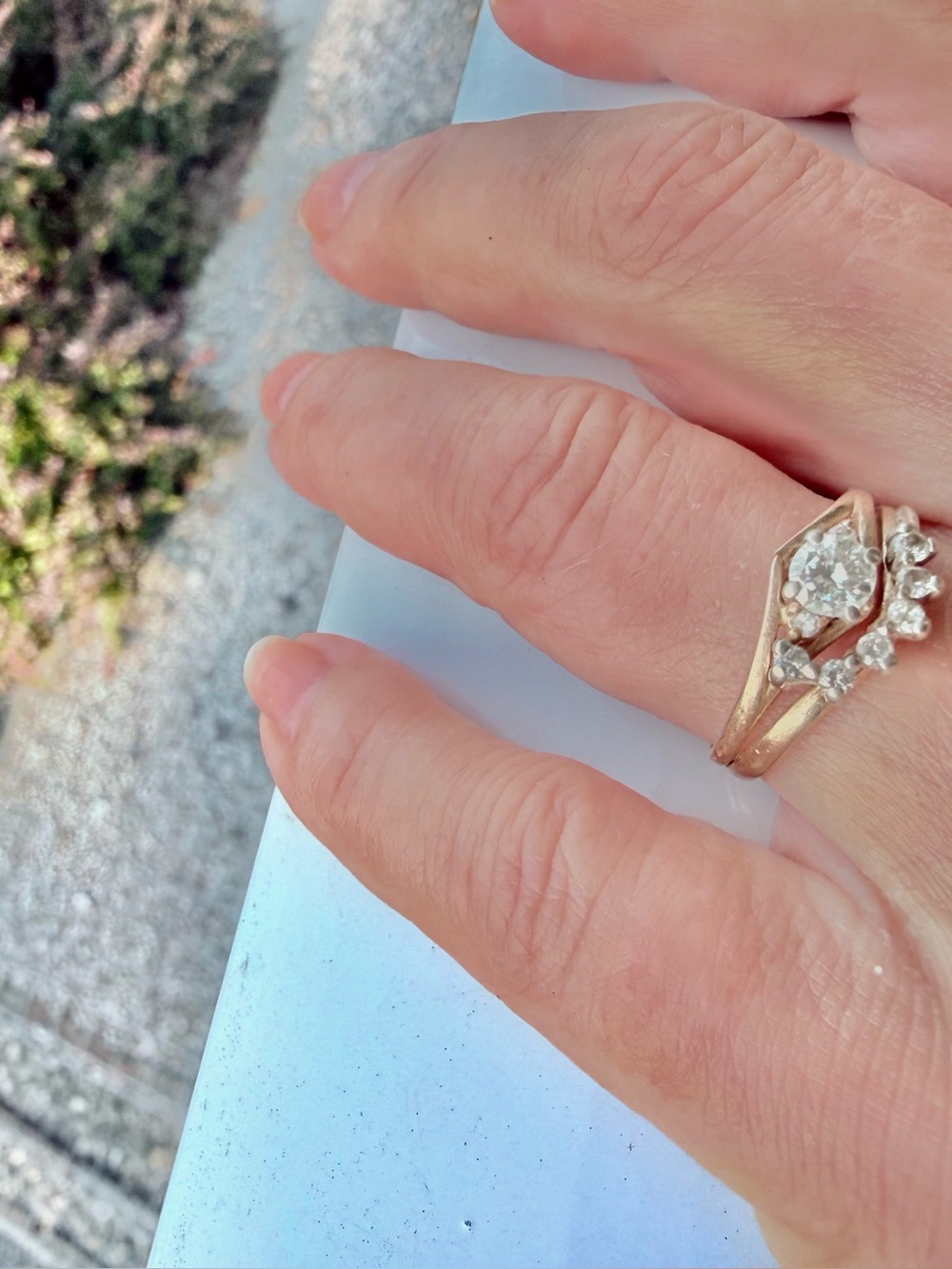 Classic Two-Tone Solitaire and Accent Diamond Ring - White and Gold
